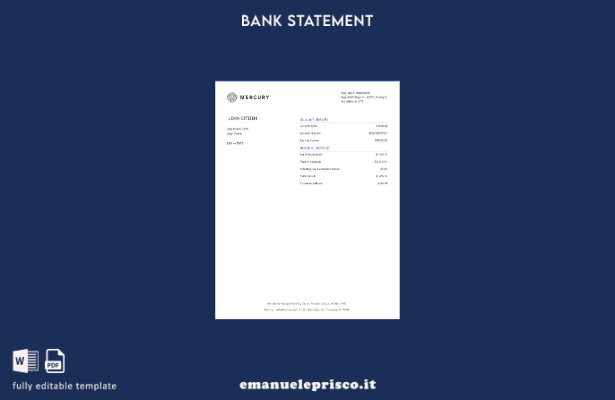 modello di pagina word estratto conto bancario USA CA San Francisco Mercury in s